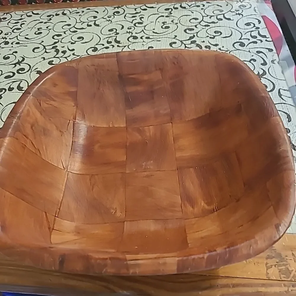 Vintage  wooden Basket Weave Bowl